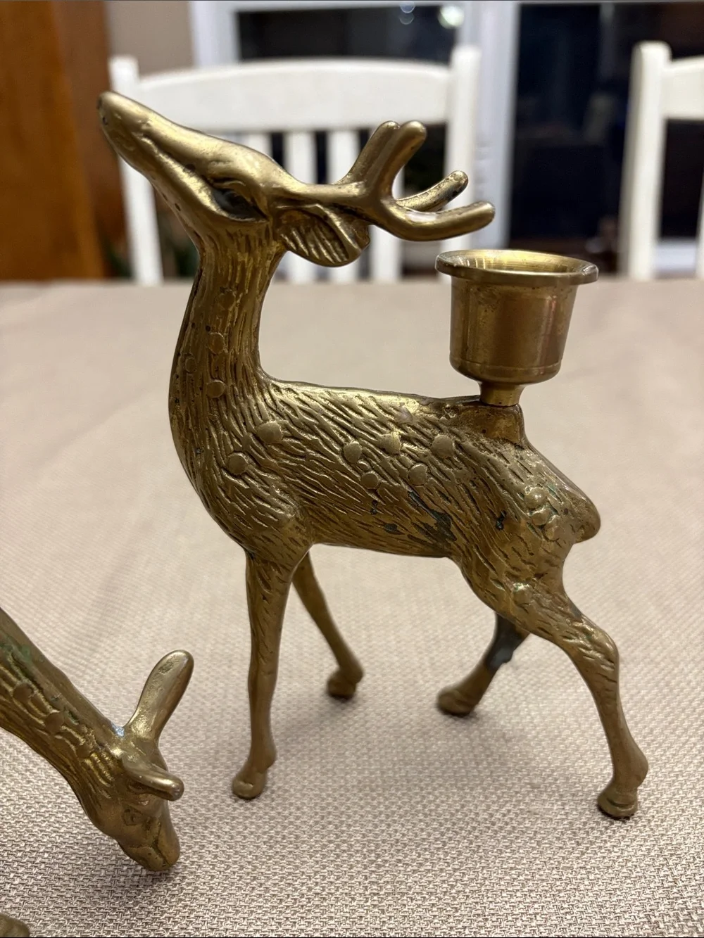 2 Brass Reindeer Taper Candlestick Candle Holders MCM vintage